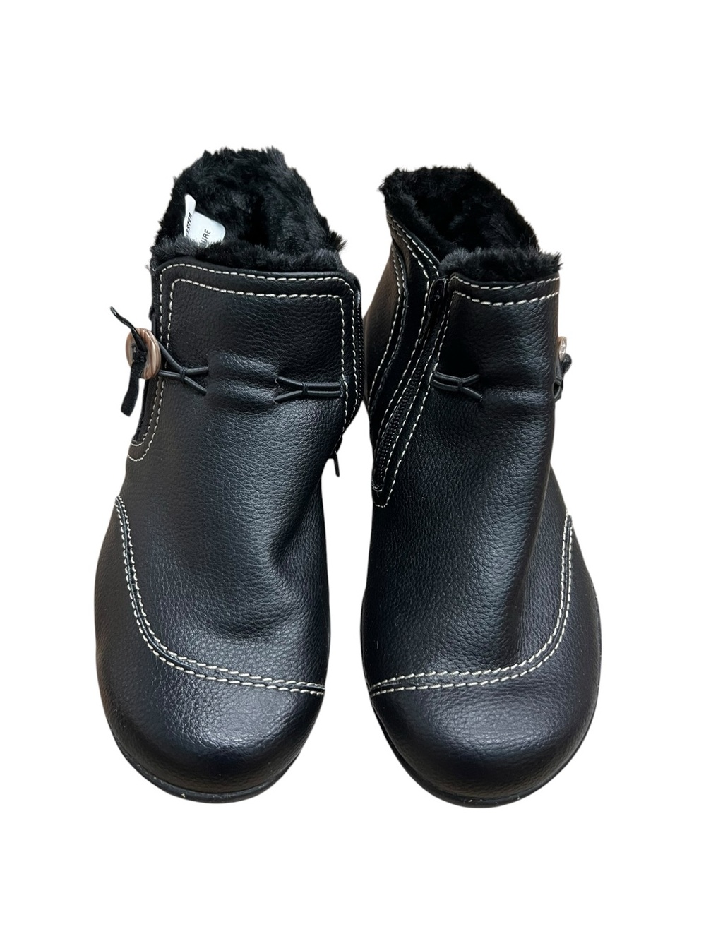 Clarks Black Faux-Fur Lined Ankle Boots Size 8W